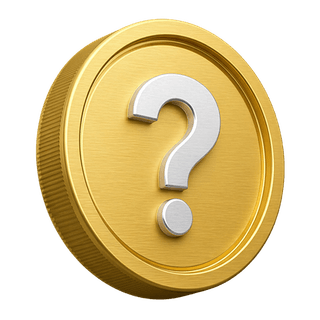 Signo de interrogación sobre una moneda decorativa dorada en 3D ubicada en la sección de preguntas frecuentes